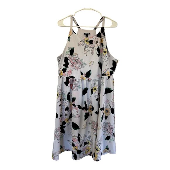 Torrid White Floral Textured Lined Knit High Neck Skater Dress Women's Size 2 - Picture 3 of 9